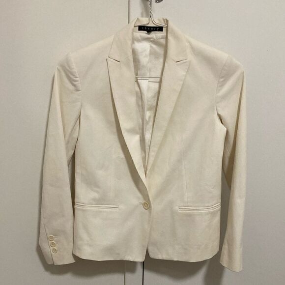 Theory One-Button Cotton Woman’s Blazer in Rice. Size 00. Made in USA. - Picture 1 of 8